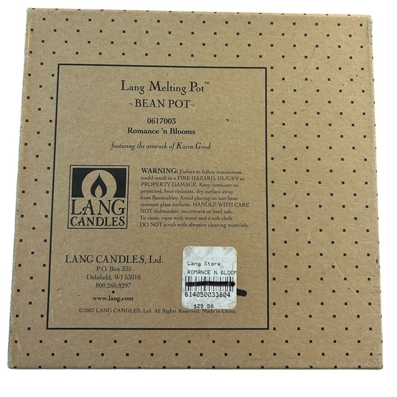 Lang Candles Melting Bean Pot Candle Warmer - "Romance 'n Blooms” - Never Used! - Picture 6 of 15